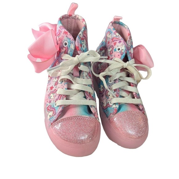 Jojo Siwa Bow High Top Glutter Unicorn Pink Sneakers Lace Up - Picture 5 of 10